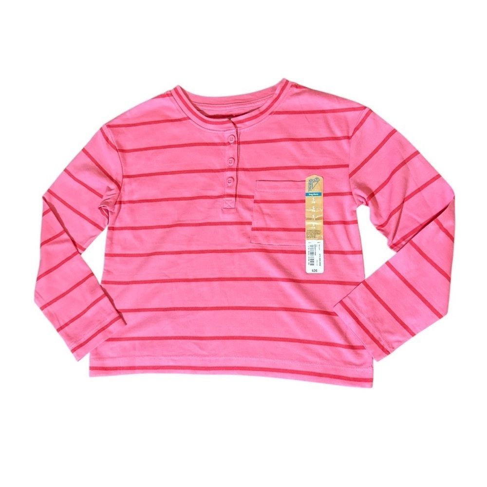 Thereabouts Girls Pink Striped Henley Top Long Sleeve Size Small 7/8
